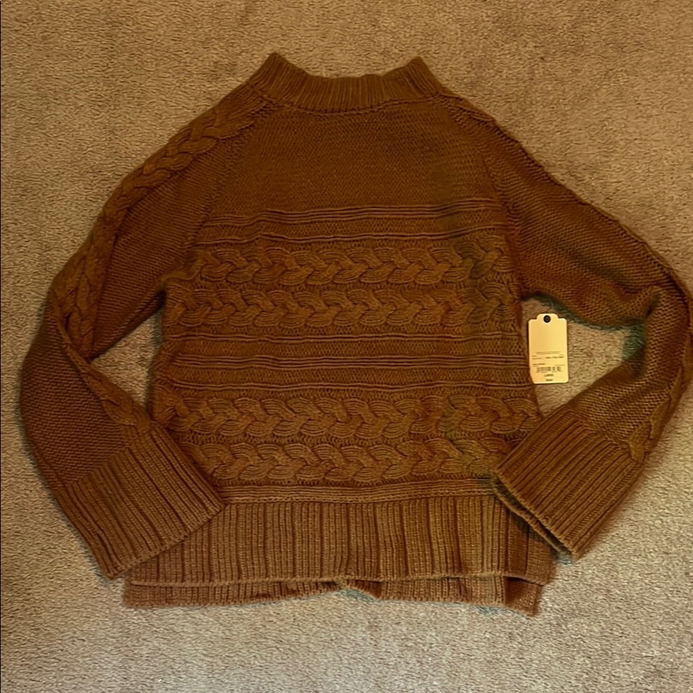 St. John's Bay Brown Cowl Neck Sweater with Cable Knit Design